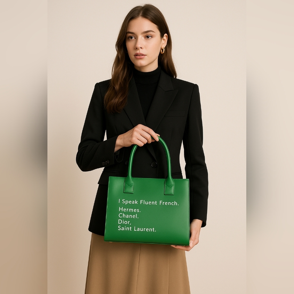 I Speak Fluent French Tote Bag Green Cute Statement Handbag Purse *Firm Price